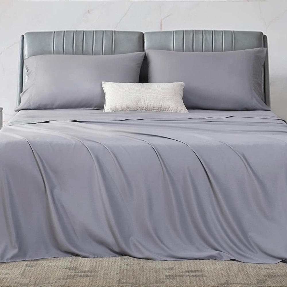 Bamboo Sheets 4 Pieces Set Deep Pocket Breathable Sheet Gray